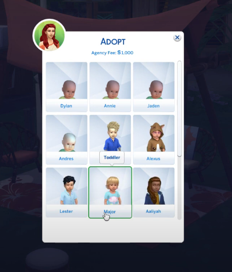 Adopting a child in The Sims 4