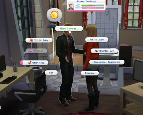 The interaction menu on the target Sim to make a baby with
