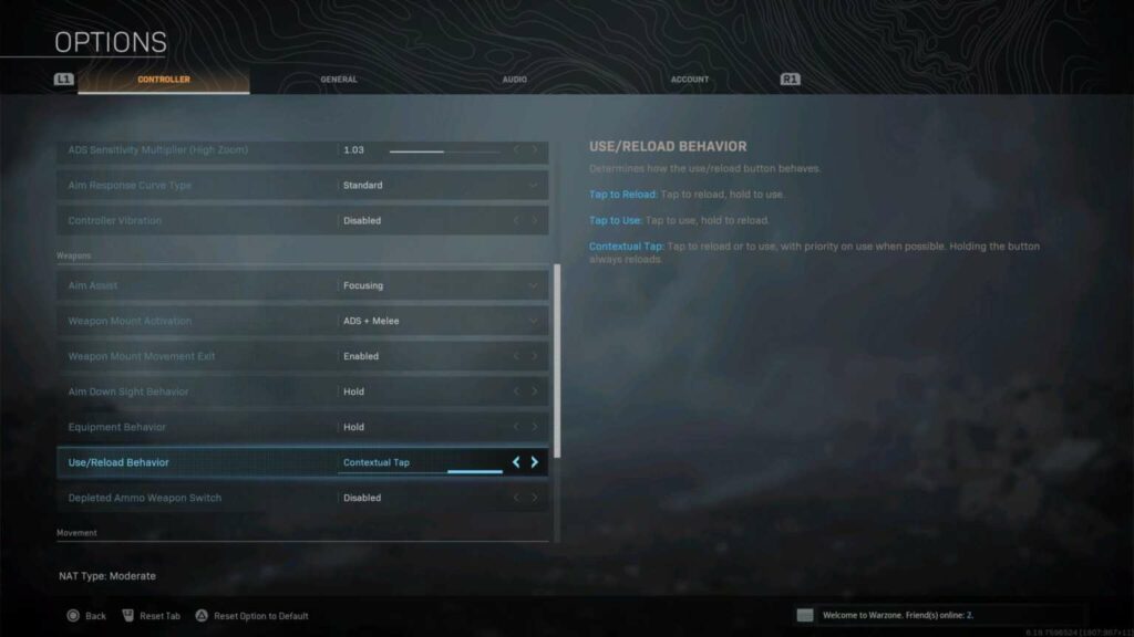 Changing to Contextual Tap settings in Call of Duty: Warzone