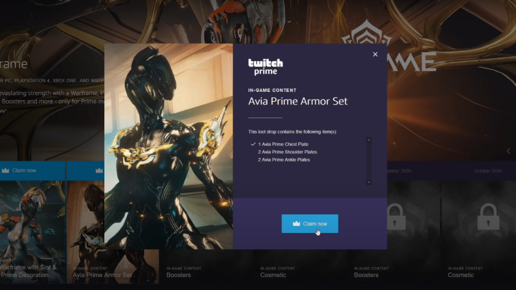 Claiming the Avia Prime Armor in Warframe
