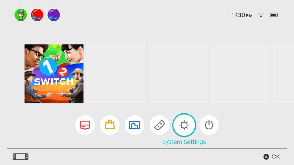Home menu on Nintendo Switch
