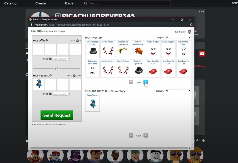 Making a trade offer in Roblox