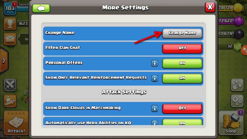Changing name in Clash of Clans