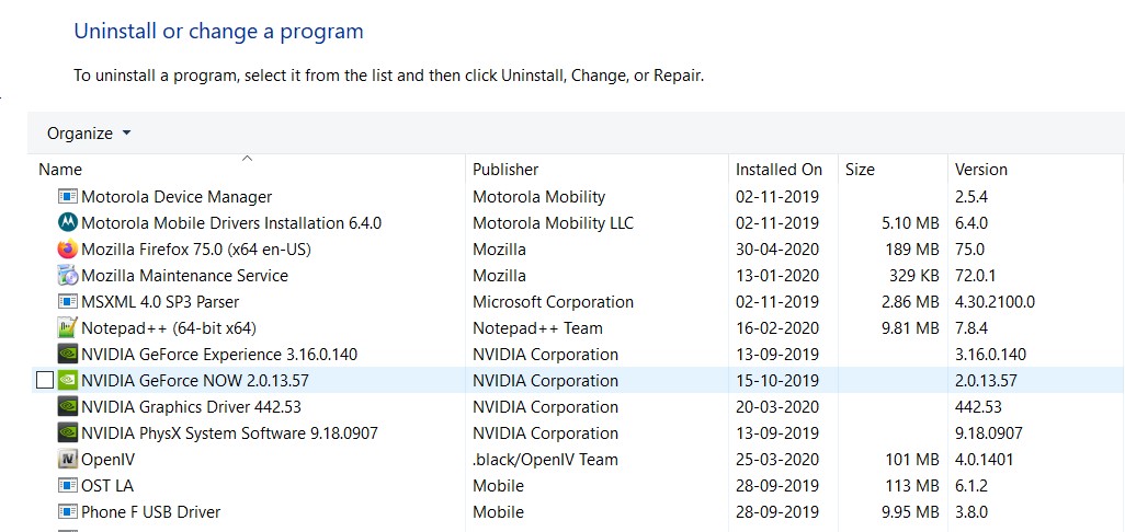 uninstall nvidia