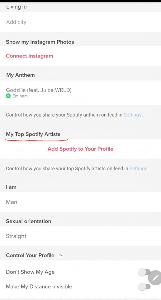 How to put spotify on tinder