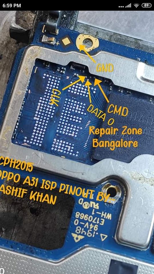 Oppo A31 2020 CPH2015 ISP EMMC PinOUT to ByPass FRP and Pattern Lock