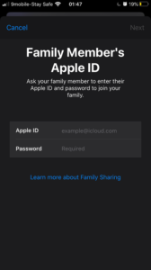 Apple Family Sharing - Member's Apple ID