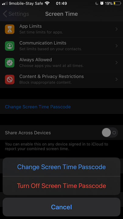 Change - Turn Off Screen Time Passcode