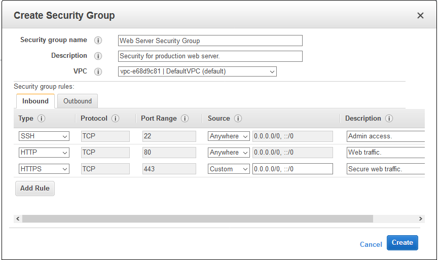 Create Amazon Web Services (AWS) Security Groups