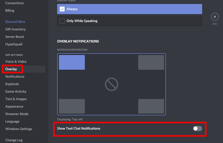 disable popup message in Discord