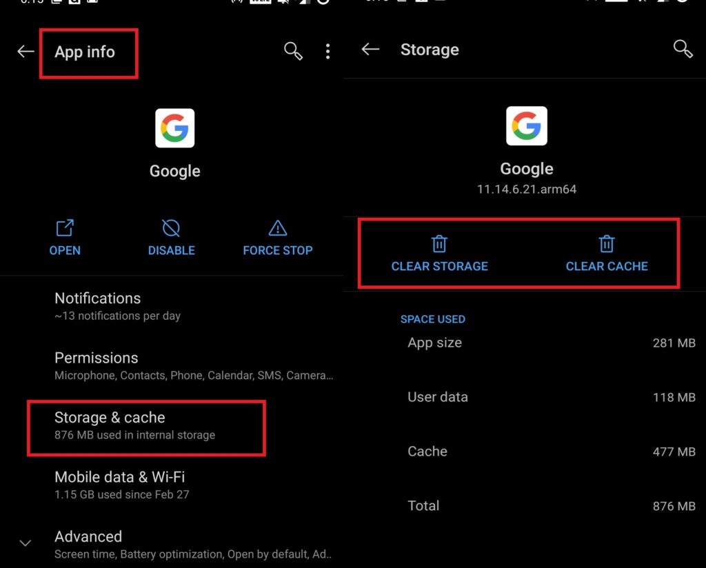 Google App cache clear if Hey Google Command not working