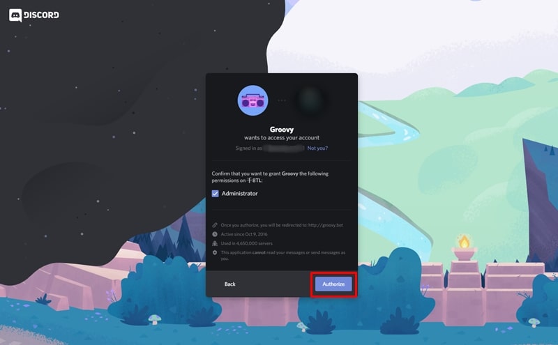Authorize Groove Music Bot