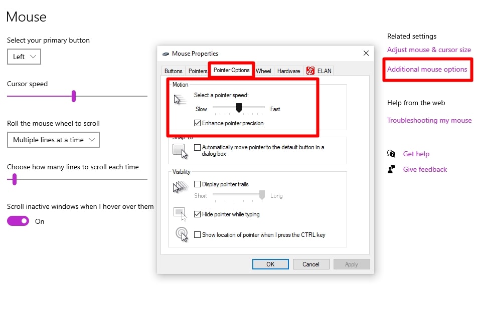 how to increase mouse sensitivity beyond max windows 10