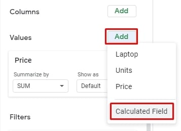 Pivot Table in Google Sheets custom formula