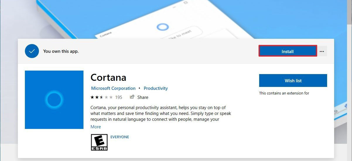 Reinstall Cortana on your computer