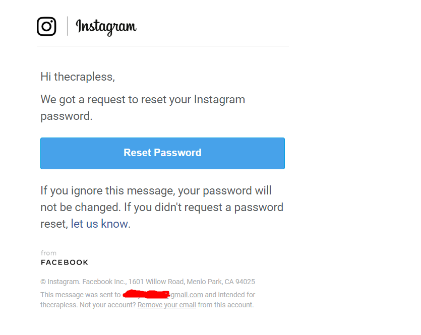 Сбросить пароль Instagram