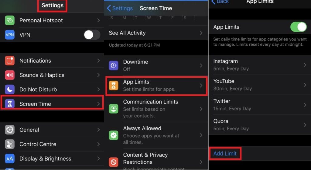 Add App Limits on Screen Time on iPhone
