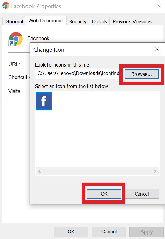 browse for the facebook icon