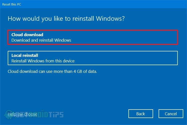 Как сбросить настройки компьютера с помощью опции загрузки из облака Windows 10