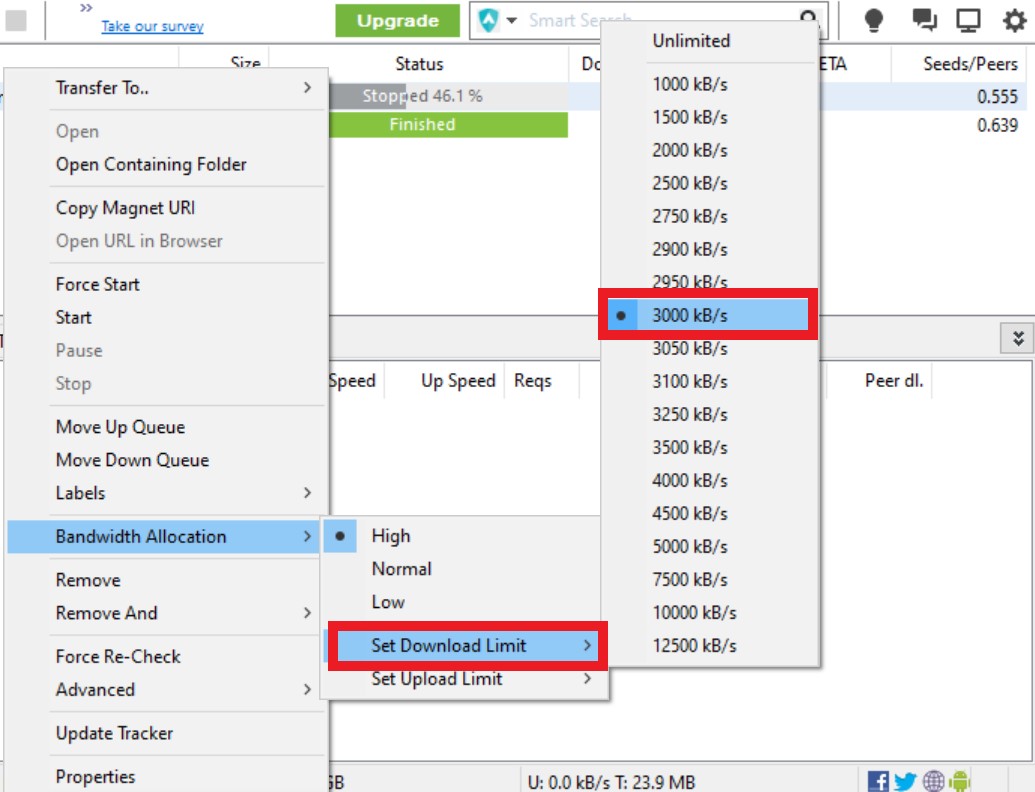 set maximum download speed