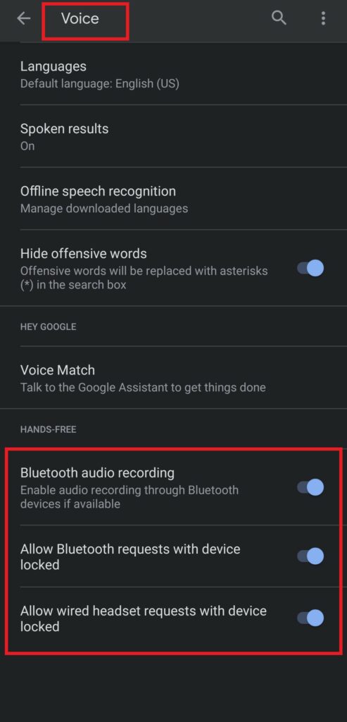 enable hey google voice command from wireless and wired headsets