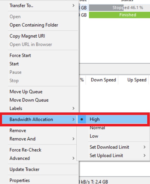 Set High Bandwidth Allocation