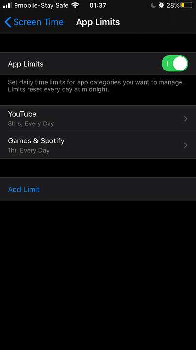 iPhone Screen Time - App Limits