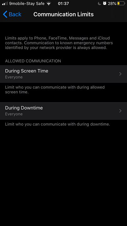 Время экрана iPhone - ограничения на связь