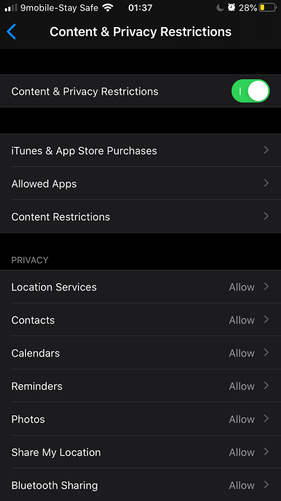 iPhone Screen Time - Content & Privacy Restrictions