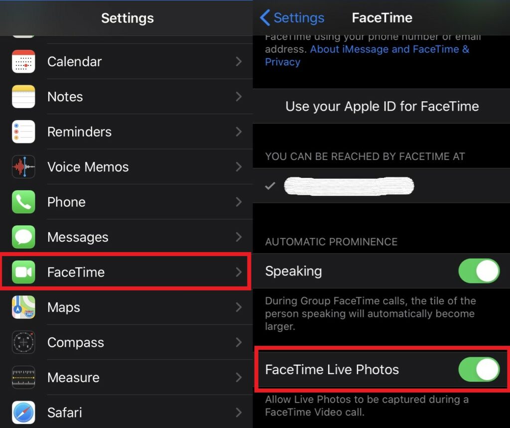 Enable FaceTime Live Photos