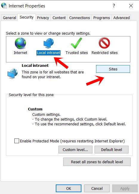 local intranet sync error