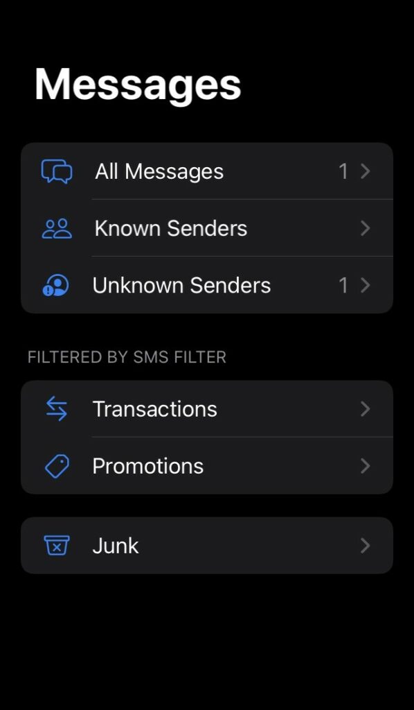 message filter in iOS 14