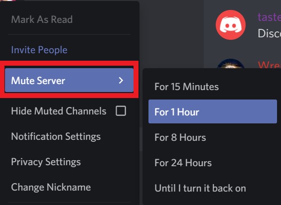 Mute A server on Discord