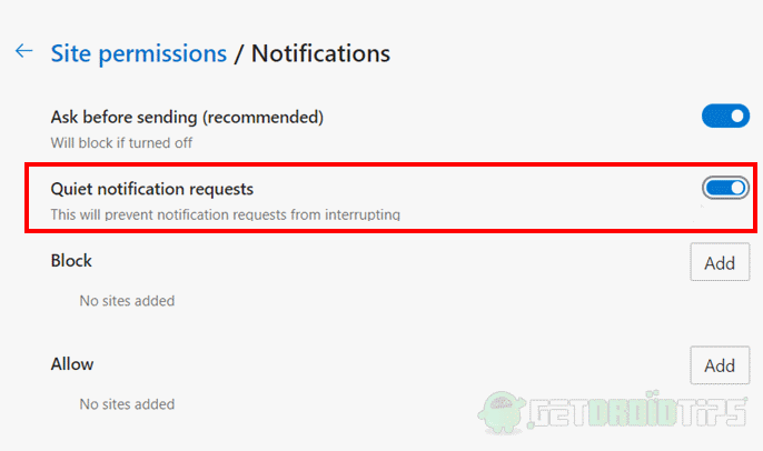 How to Enable Quiet Notification Requests in Microsoft Edge Chromium