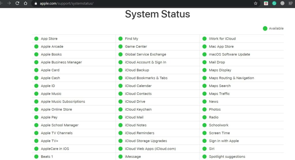 Проверить статус системы Apple