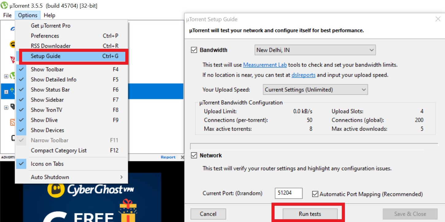 Run Test to fix utorrent problem