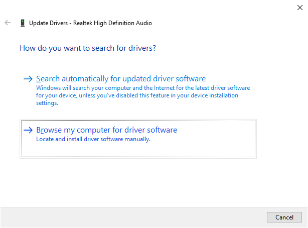 Browse my computer for driver software - Realtek Audio