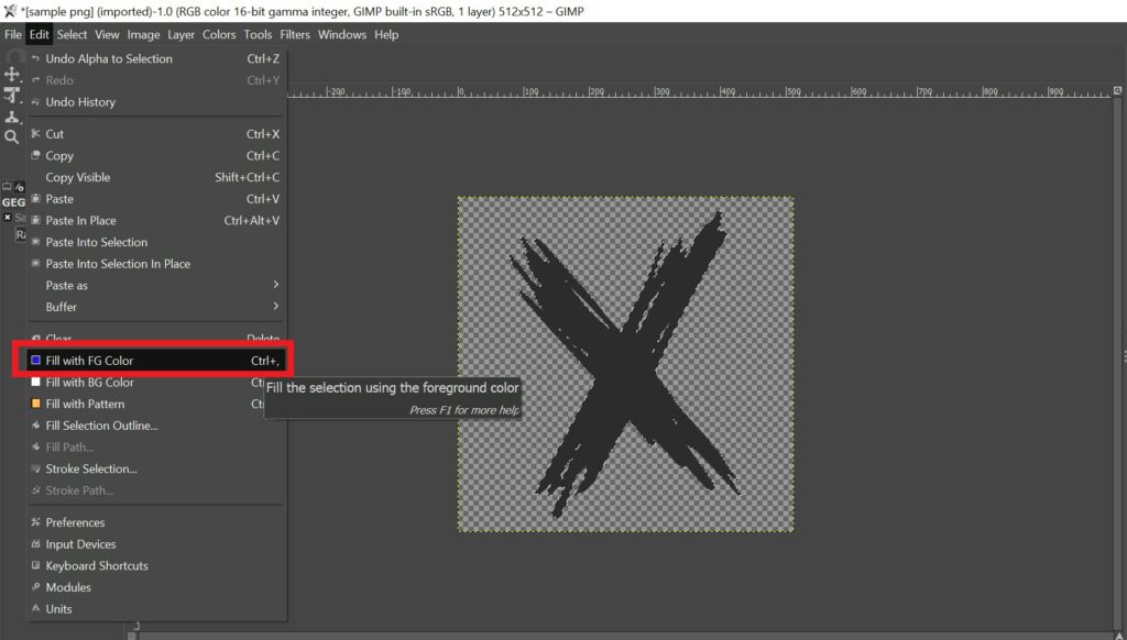 Fill with FG color in GIMP