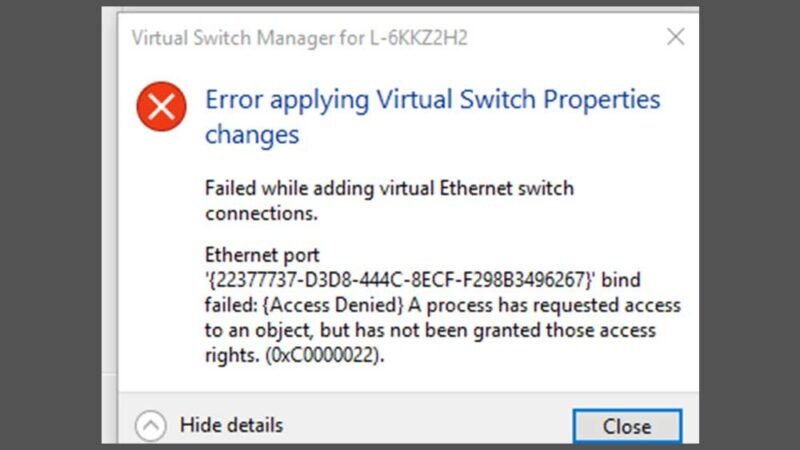 Fix: Error applying Virtual Switch Properties changes - Hyper-V