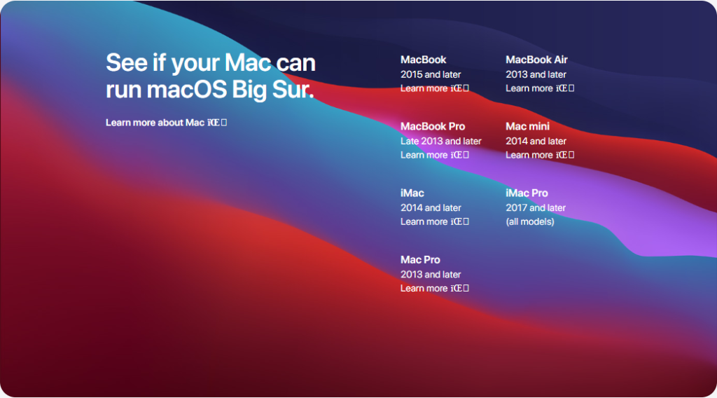 List of Supported Macs for macOS Big Sur