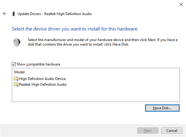 Manually Install Realtek Audio Driver - Windows 10