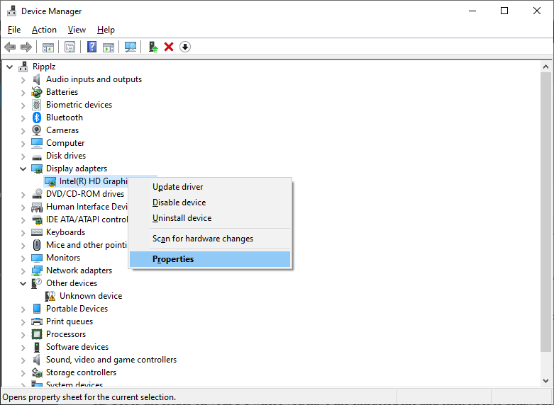 Open Intel Graphics Driver Properties