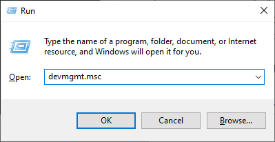 Откройте диспетчер устройств Windows через окно запуска Windows.