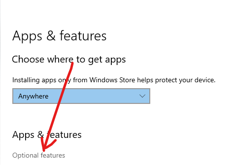 Optional Features - Apps and Features on Windows