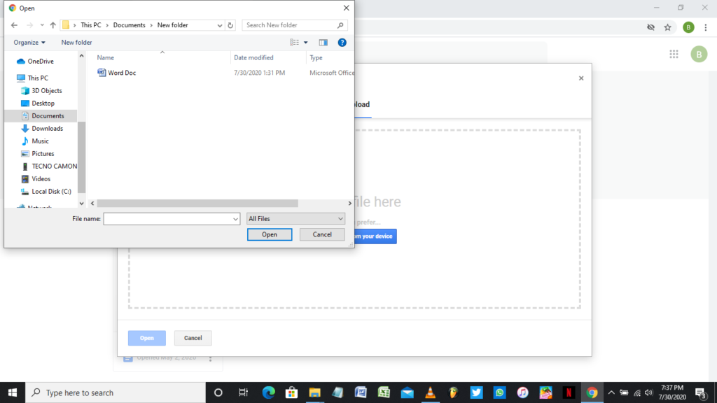 Pick MS Word doc to convert to Google Docs