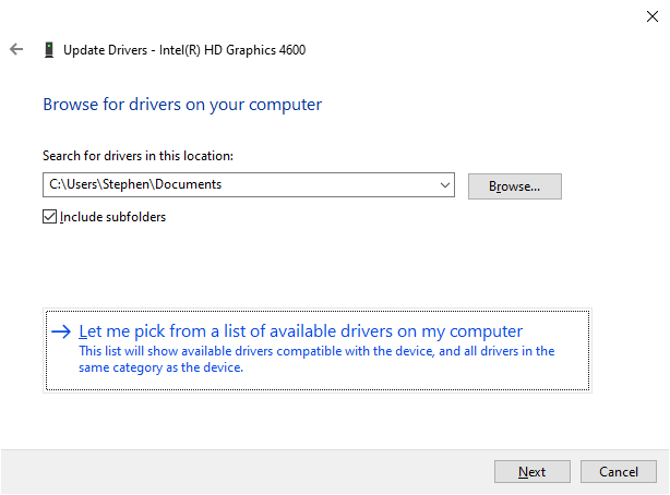 Pick from a list of available drivers on computer