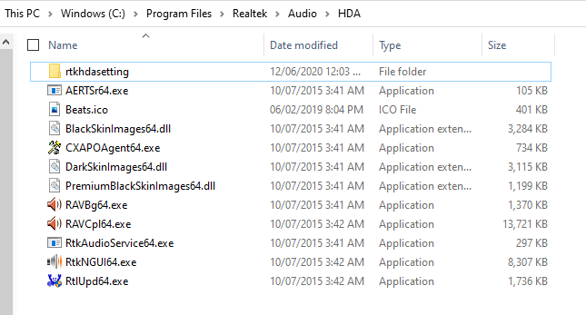 Realtek HD Audio Manager Folder Structure - Windows 10