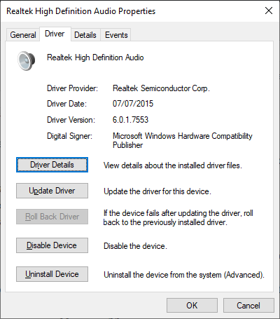 Roll Back Realtek Audio Driver - Windows 10