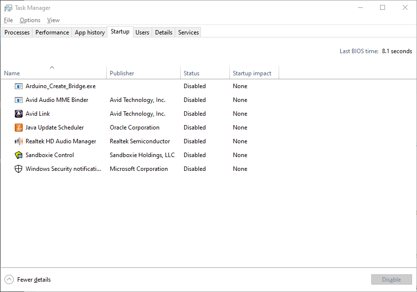 Startup Applications - Windows Task Manager