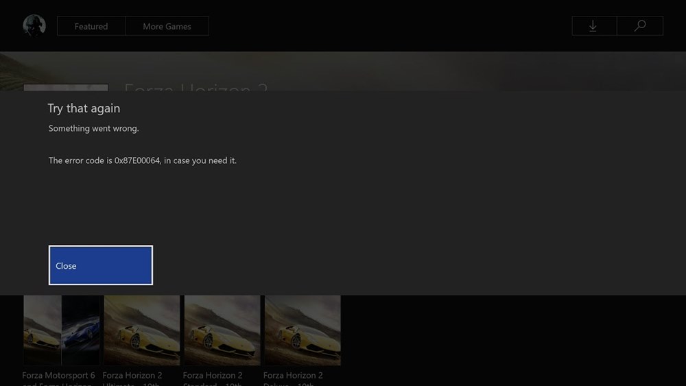 Xbox One Error 0x87E00064